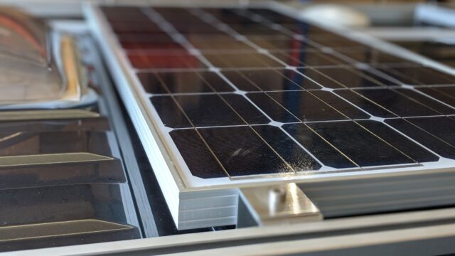 Close Up on Solar Battery Charger Kit on Motorhome